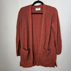 Old Navy Cardigan Sweater Rust Brown Open Front Pockets Casual Knit Neutral Cozy